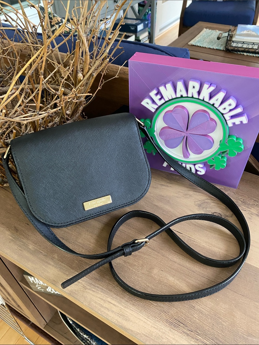 kate spade New York Laurel Way Carson Black Crossbody with Gold Hardware
